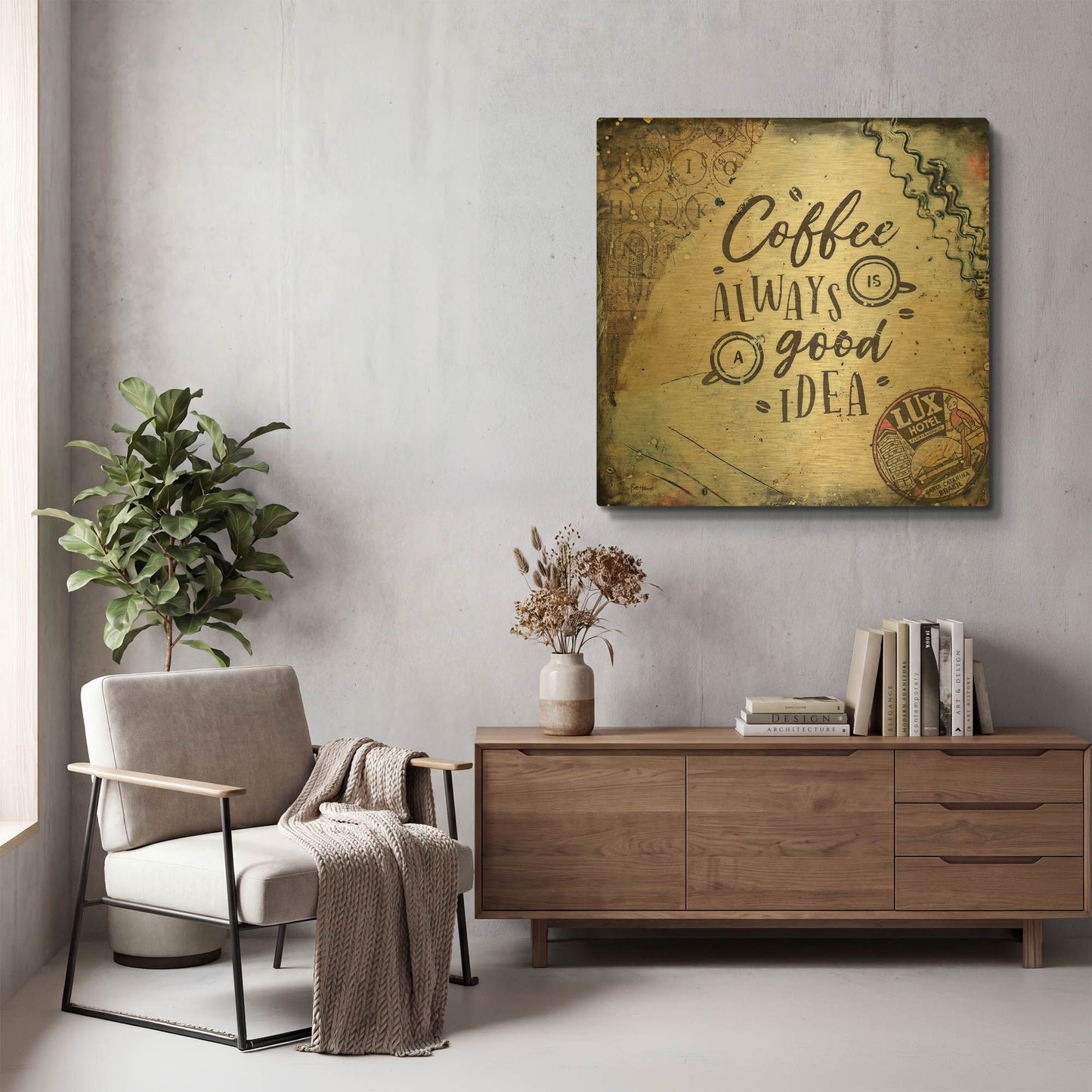 'Coffee Love' By Britt Hallowell Gold Metal Wall Art