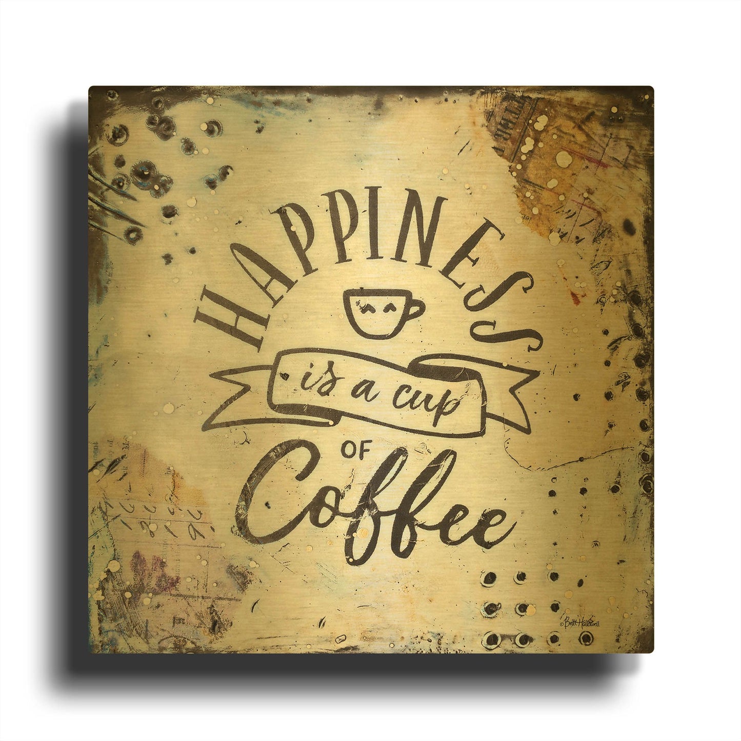 'Coffee Love 1' By Britt Hallowell Gold Metal Wall Art