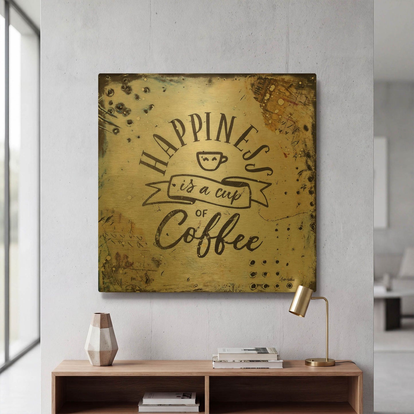 'Coffee Love 1' By Britt Hallowell Gold Metal Wall Art