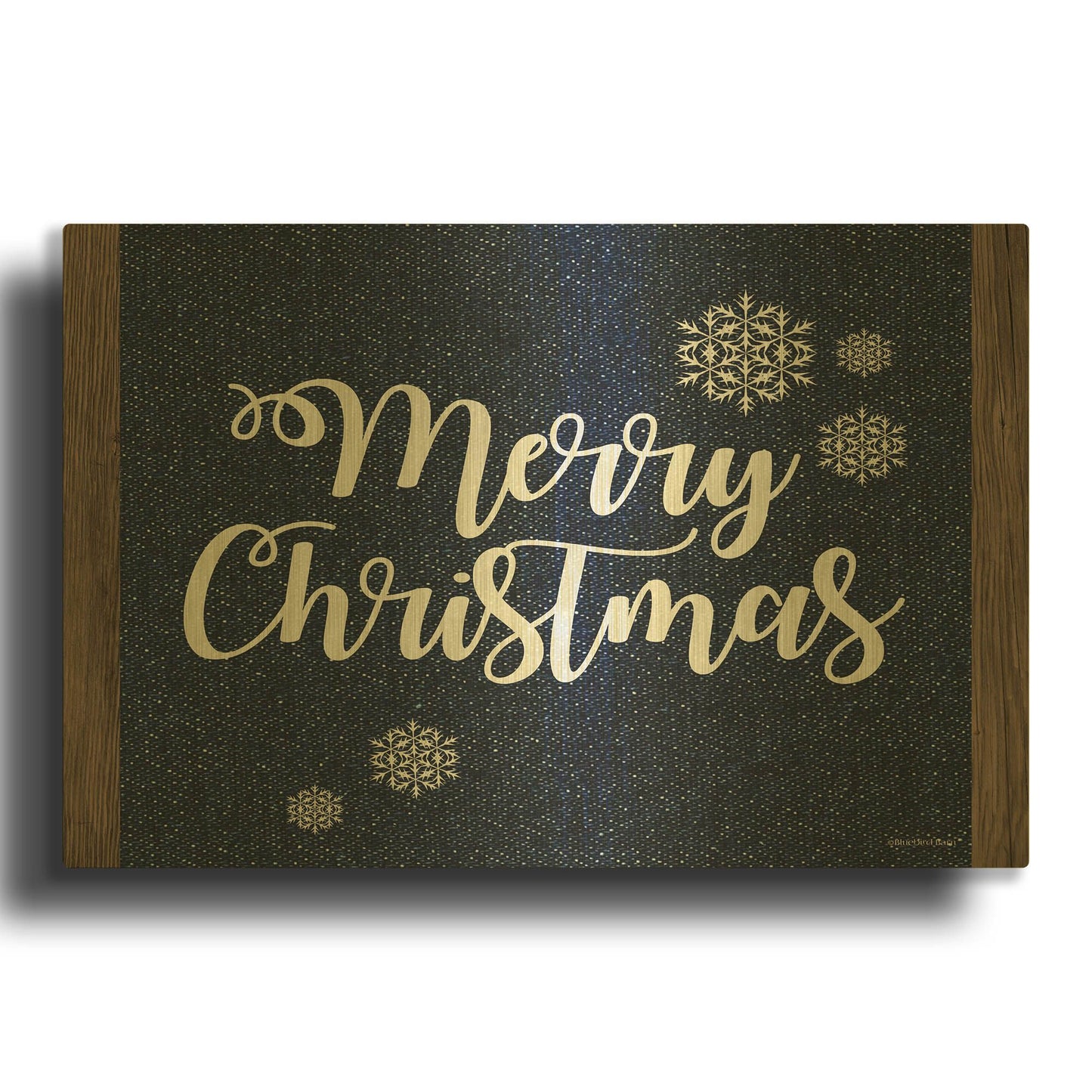 'Merry Christmas Snowflakes' By Bluebird Barn Gold Metal Wall Art