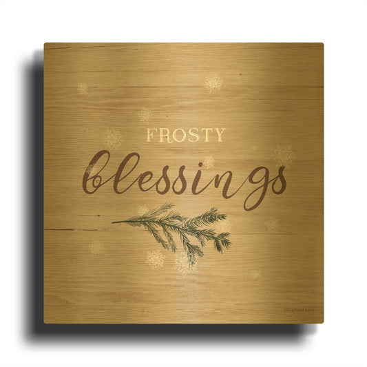 'Frosty Blessings I' By Bluebird Barn Gold Metal Wall Art