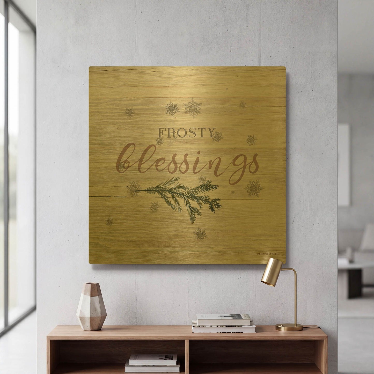 'Frosty Blessings II' By Bluebird Barn Gold Metal Wall Art