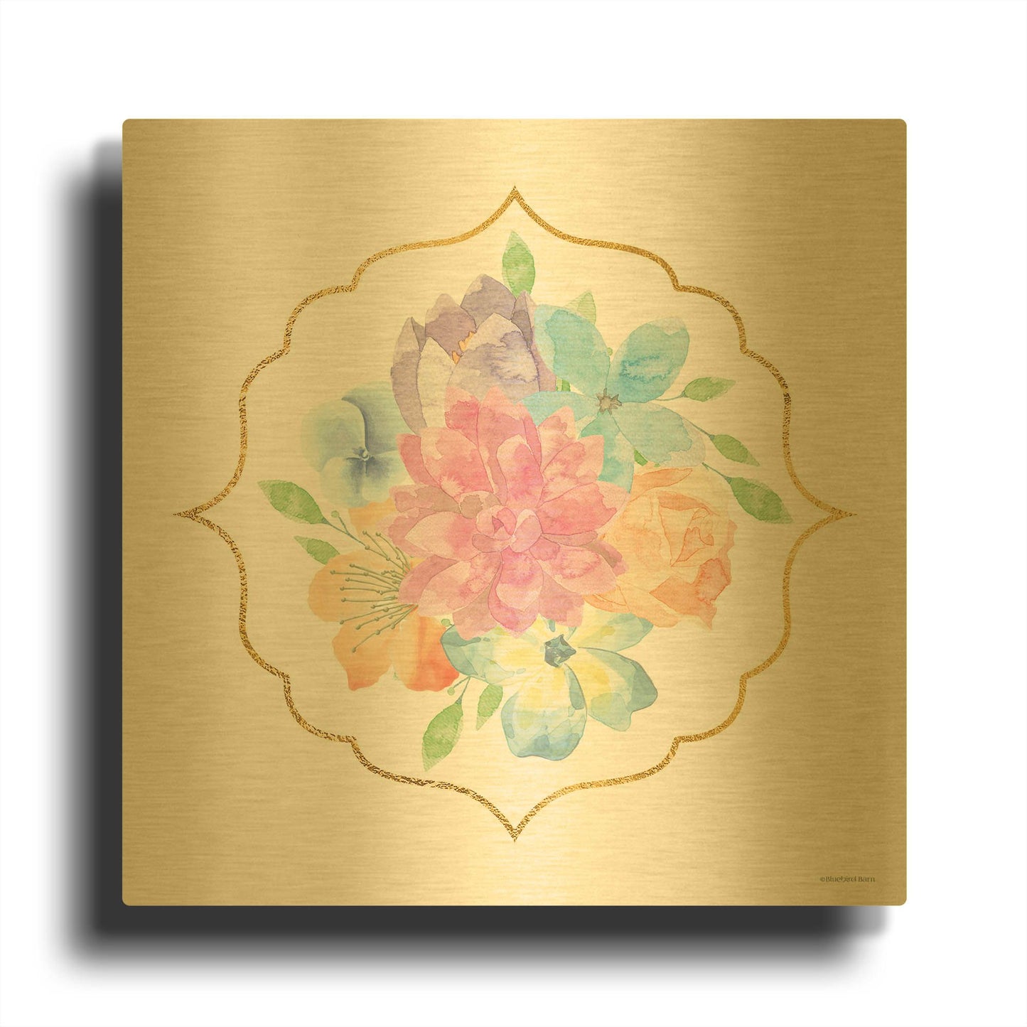 'Floral Center Flower' By Bluebird Barn Gold Metal Wall Art