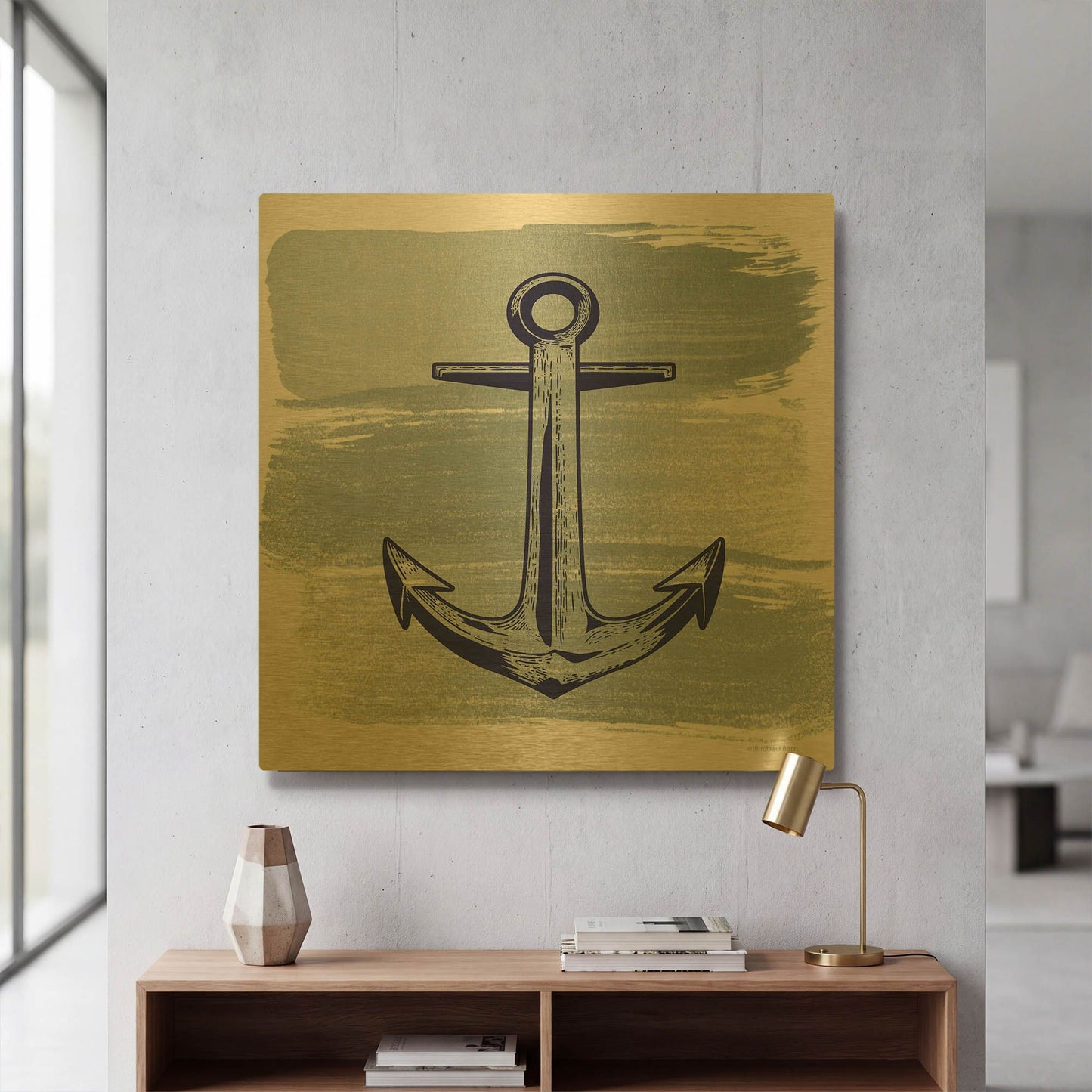 'Brushed Midnight Blue Anchor' By Bluebird Barn Gold Metal Wall Art