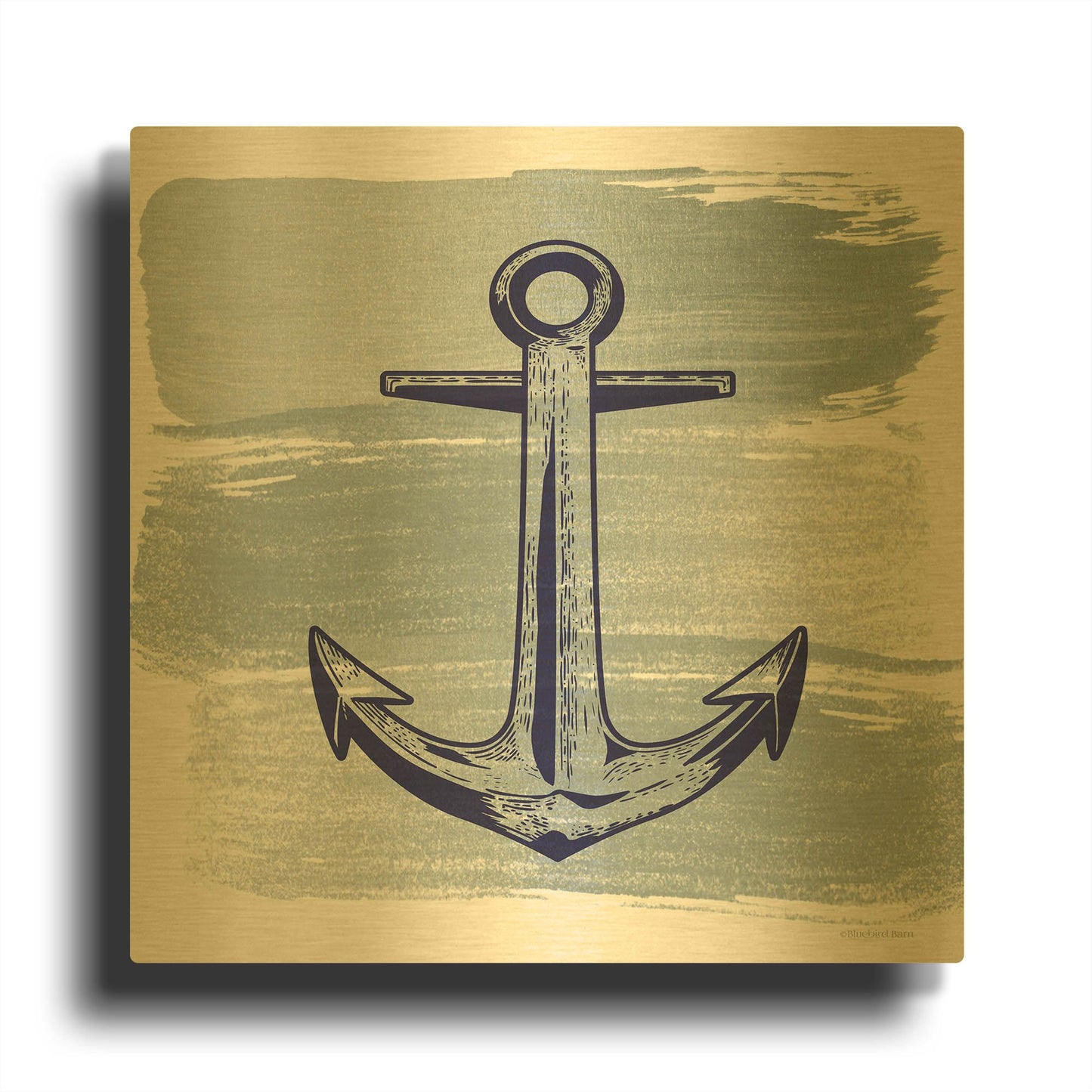 'Brushed Midnight Blue Anchor' By Bluebird Barn Gold Metal Wall Art