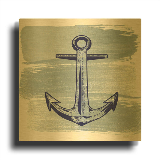 'Brushed Midnight Blue Anchor' By Bluebird Barn Gold Metal Wall Art