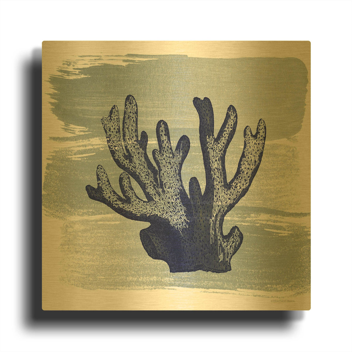 'Brushed Midnight Blue Elkhorn Coral' By Bluebird Barn Gold Metal Wall Art