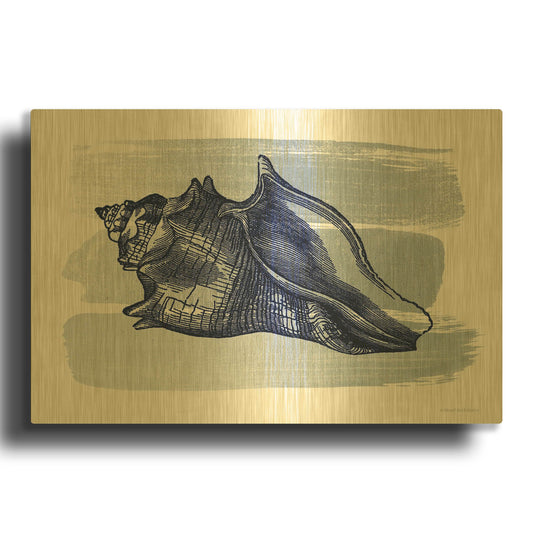 'Brushed Midnight Blue Seashell' By Bluebird Barn Gold Metal Wall Art