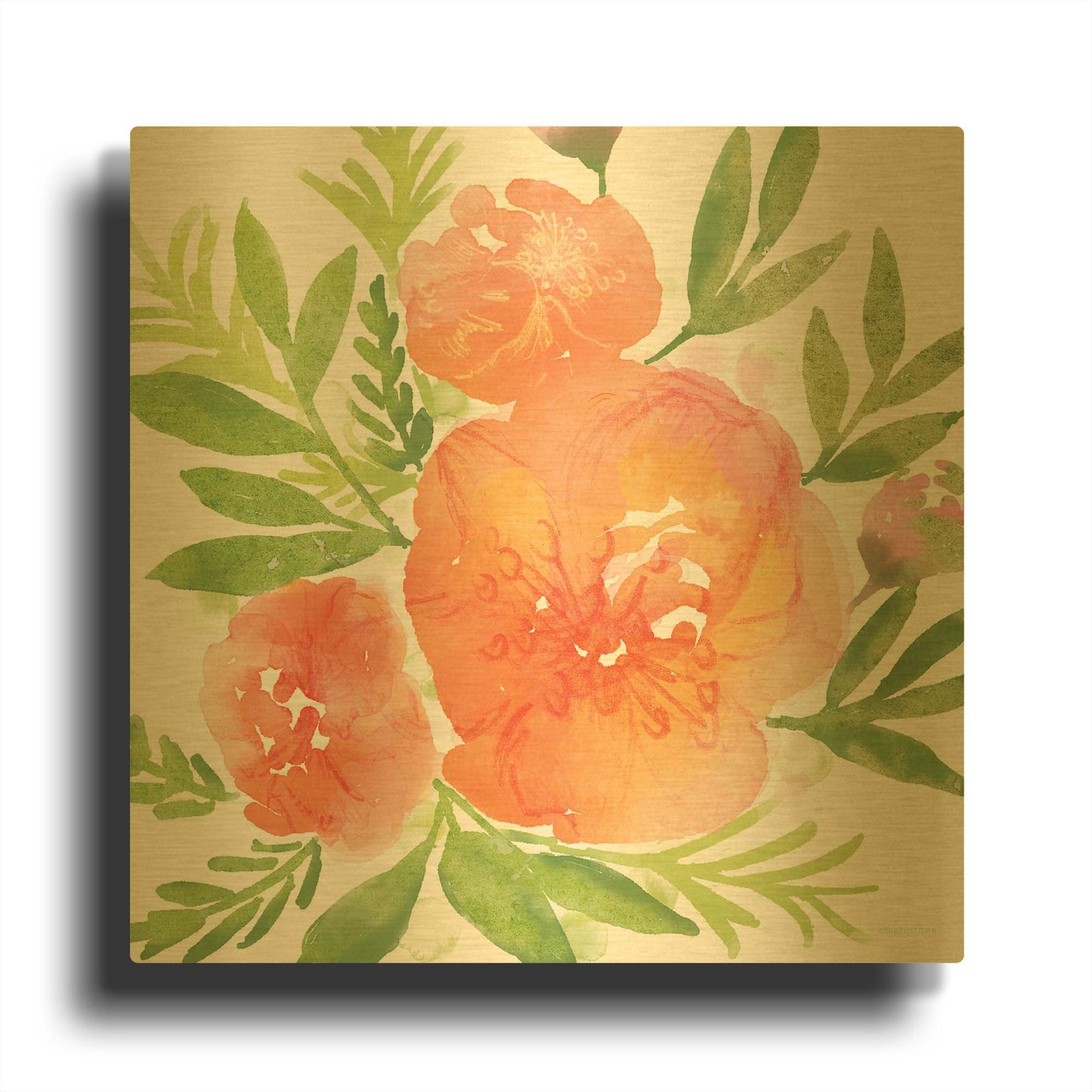 'Peachy Floral I' By Bluebird Barn Gold Metal Wall Art