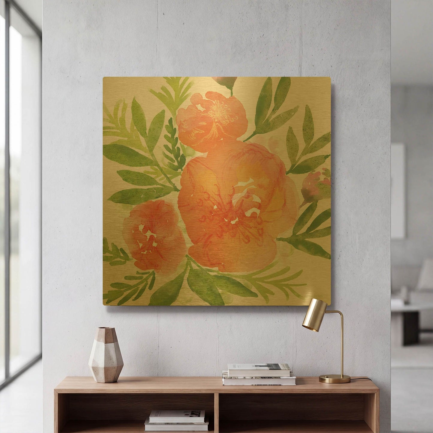 'Peachy Floral I' By Bluebird Barn Gold Metal Wall Art
