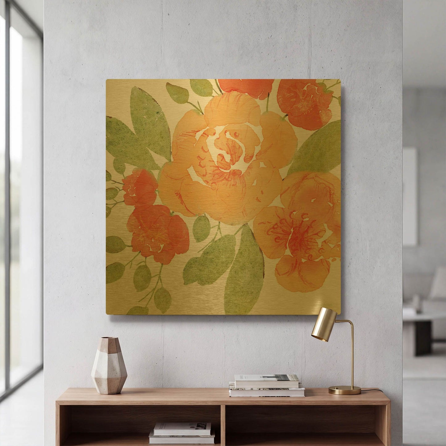 'Peachy Floral II' By Bluebird Barn Gold Metal Wall Art