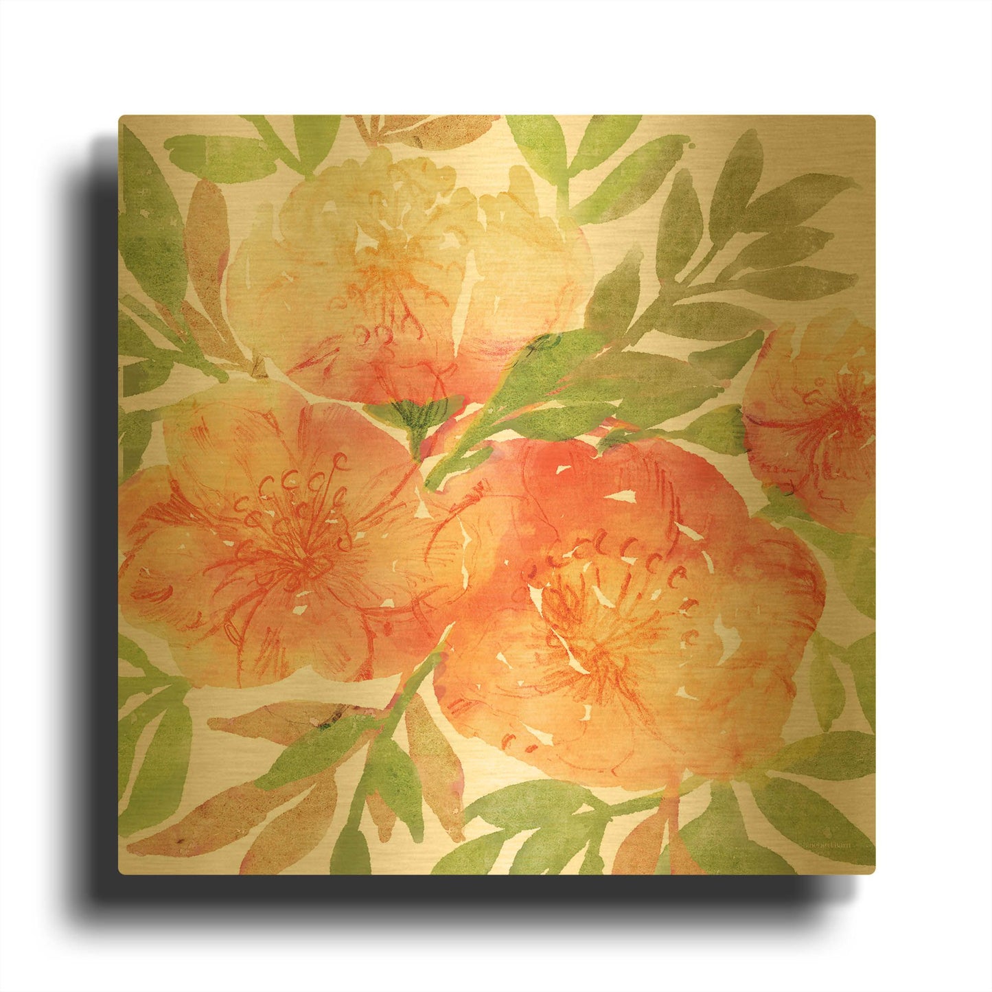 'Peachy Floral III' By Bluebird Barn Gold Metal Wall Art