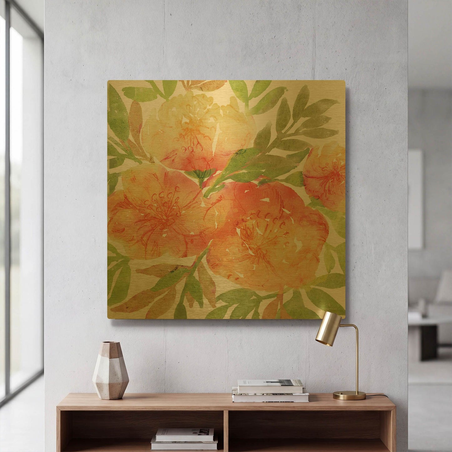 'Peachy Floral III' By Bluebird Barn Gold Metal Wall Art