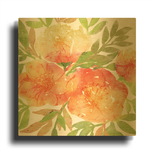 'Peachy Floral III' By Bluebird Barn Gold Metal Wall Art