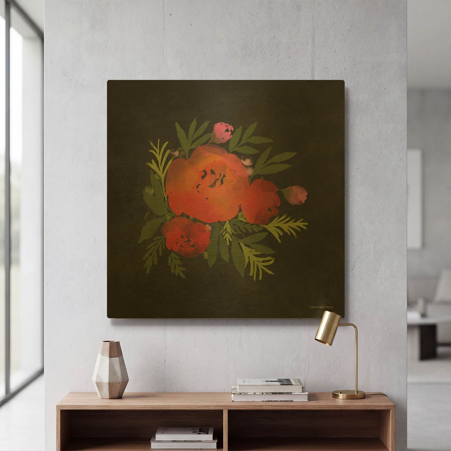 'Red Flower' By Bluebird Barn Gold Metal Wall Art