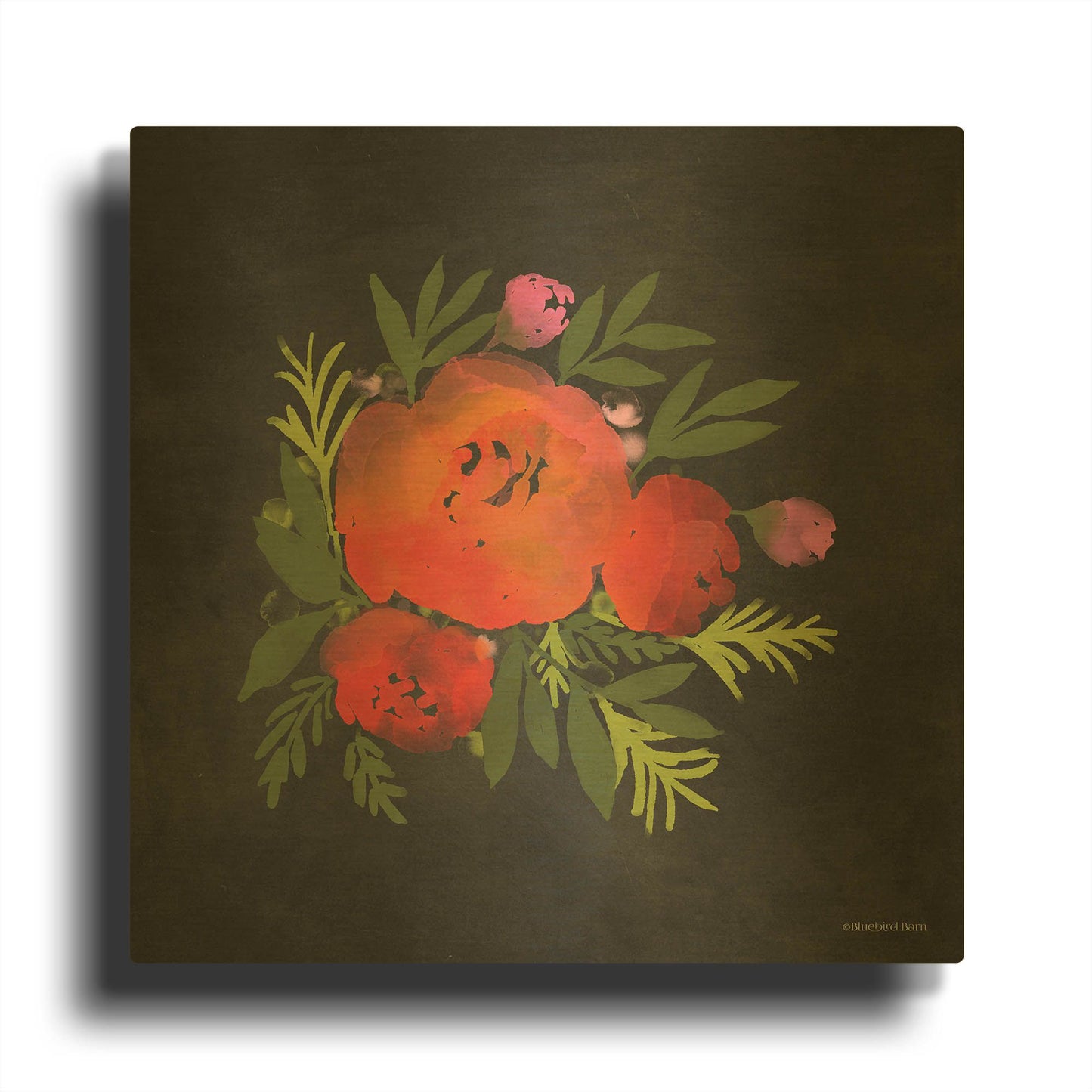 'Red Flower' By Bluebird Barn Gold Metal Wall Art