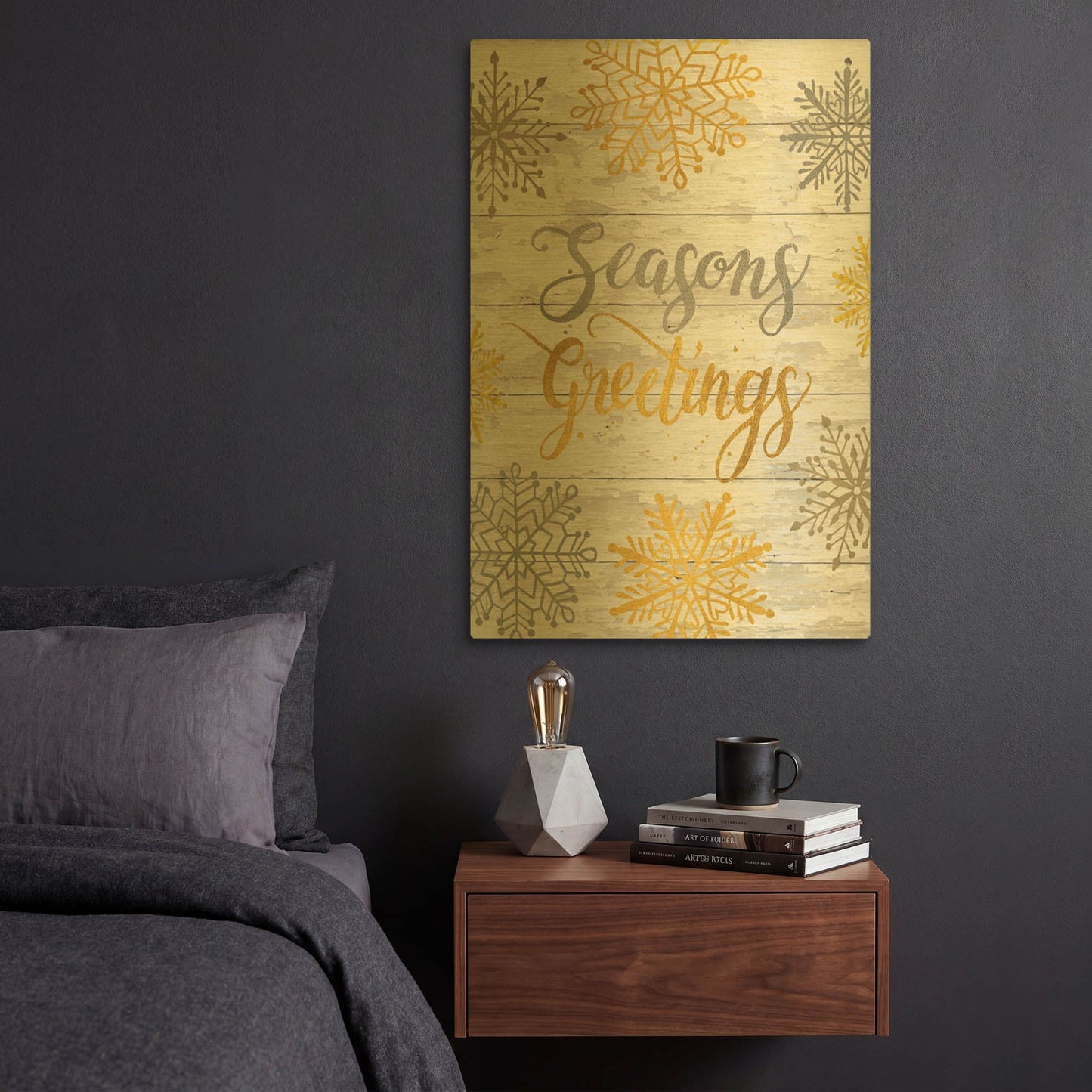 'Seasons Greetings Snowflakes' By Cindy Jacobs Gold Metal Wall Art