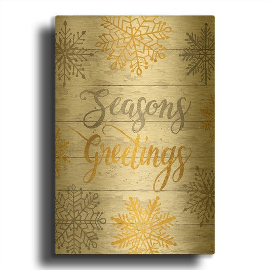 'Seasons Greetings Snowflakes' By Cindy Jacobs Gold Metal Wall Art