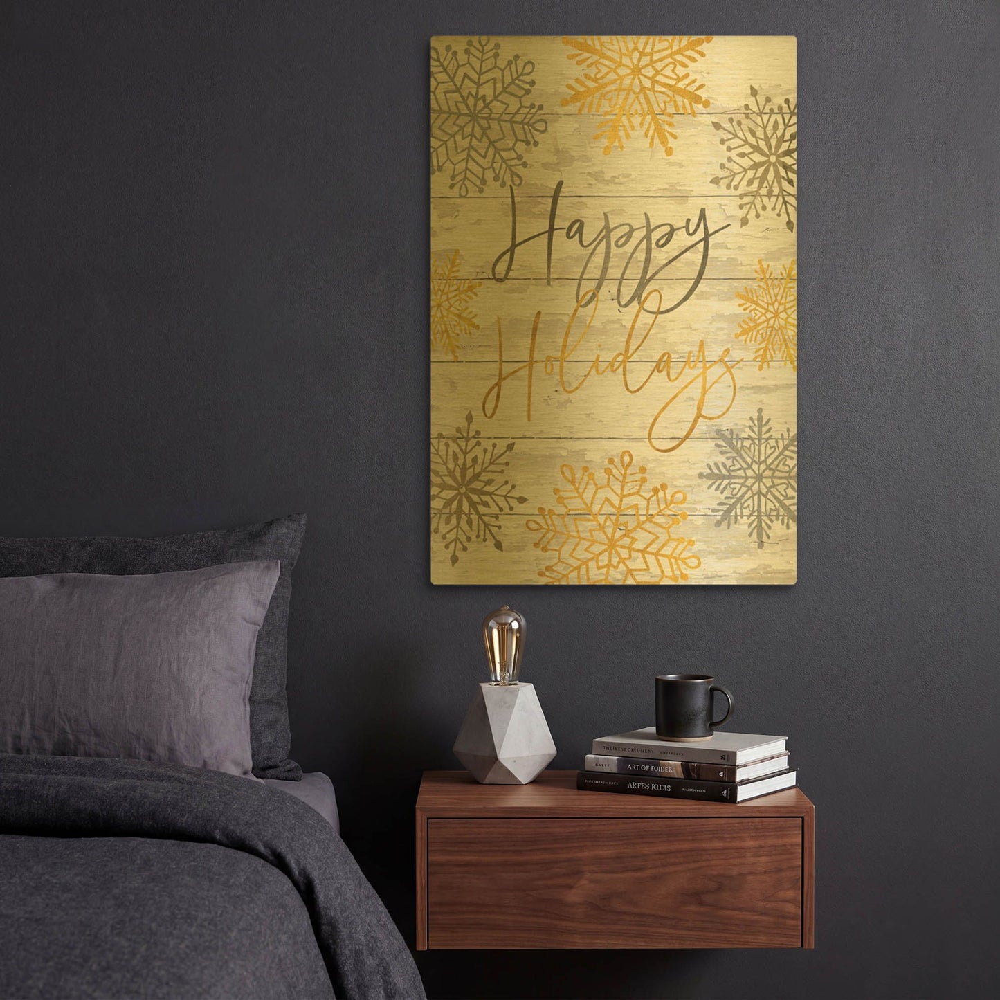 'Happy Holidays Snowflakes' By Cindy Jacobs Gold Metal Wall Art