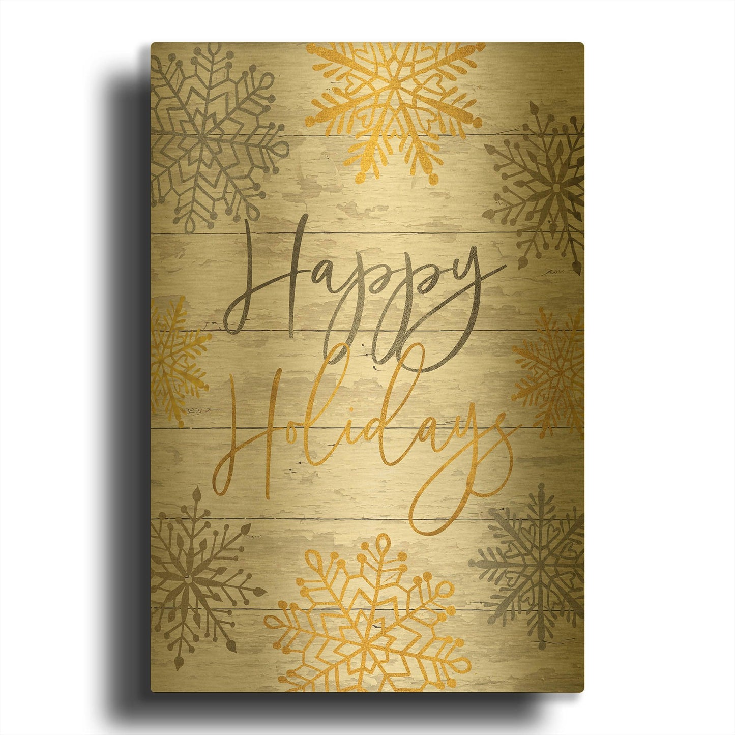 'Happy Holidays Snowflakes' By Cindy Jacobs Gold Metal Wall Art