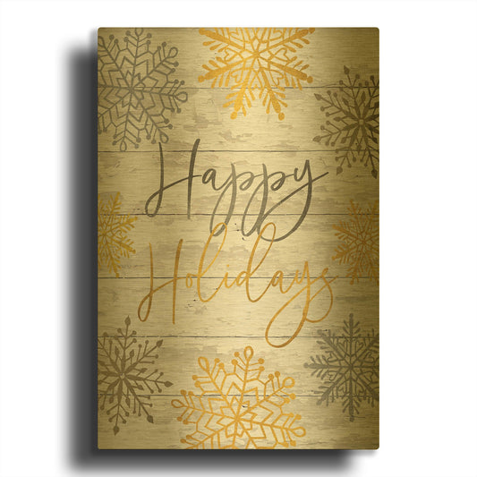 'Happy Holidays Snowflakes' By Cindy Jacobs Gold Metal Wall Art