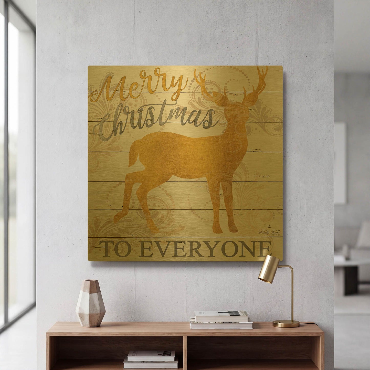'Merry Christmas to Everyone Deer' By Cindy Jacobs Gold Metal Wall Art