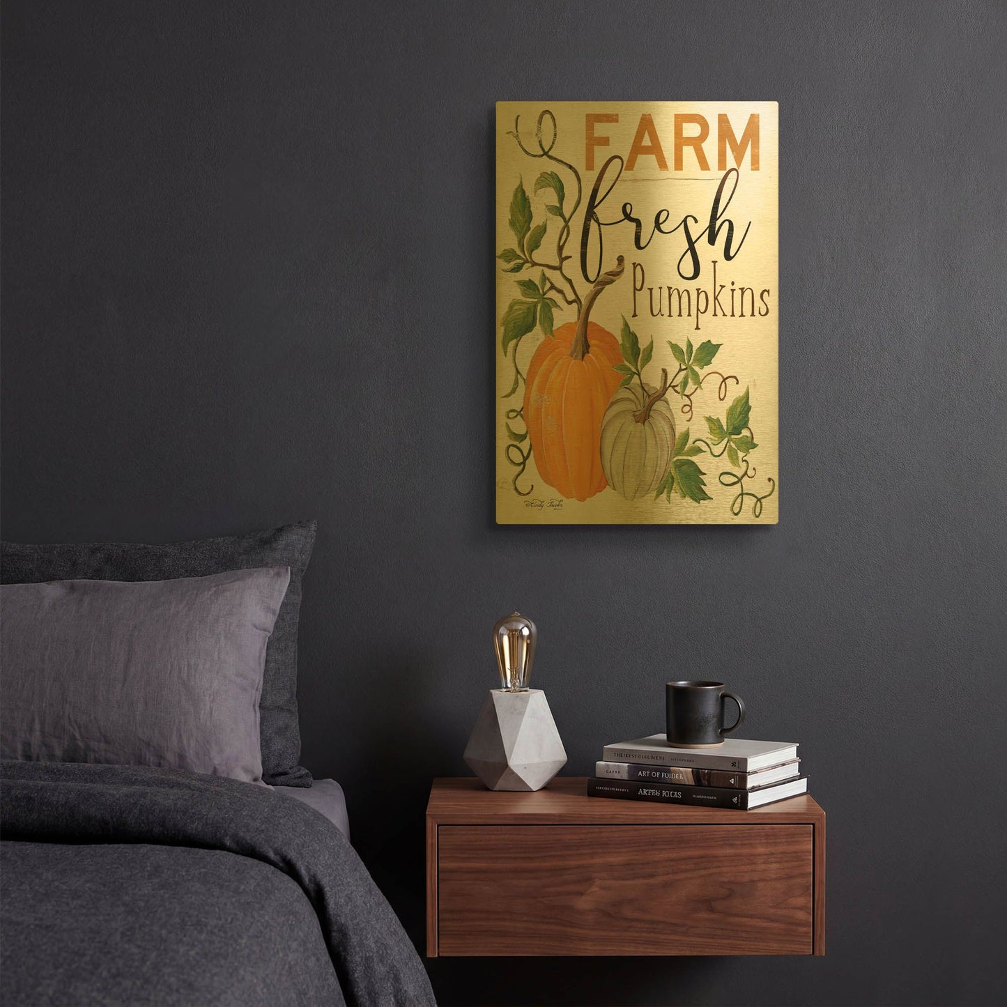 'Farm Fresh Pumpkins' By Cindy Jacobs Gold Metal Wall Art