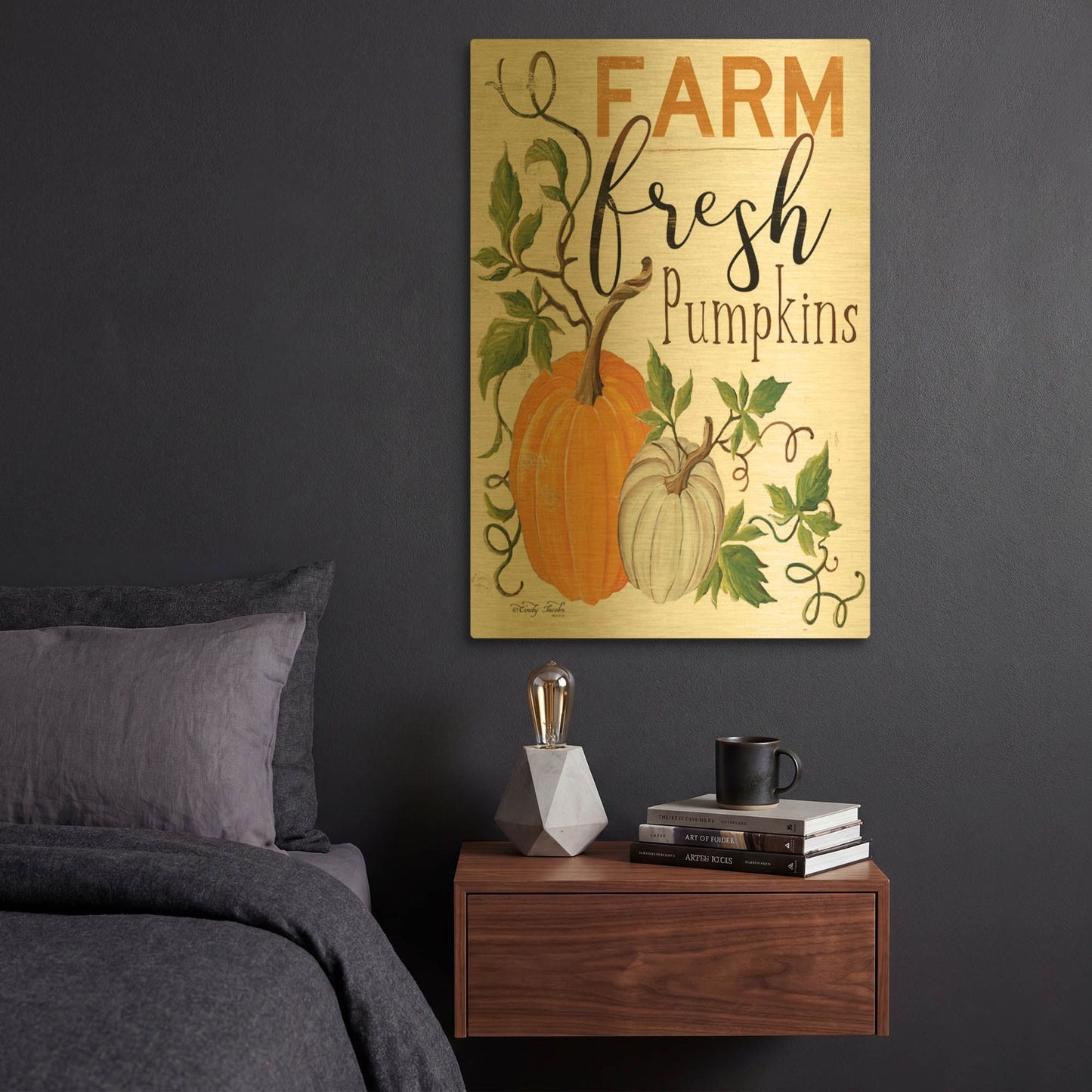 'Farm Fresh Pumpkins' By Cindy Jacobs Gold Metal Wall Art