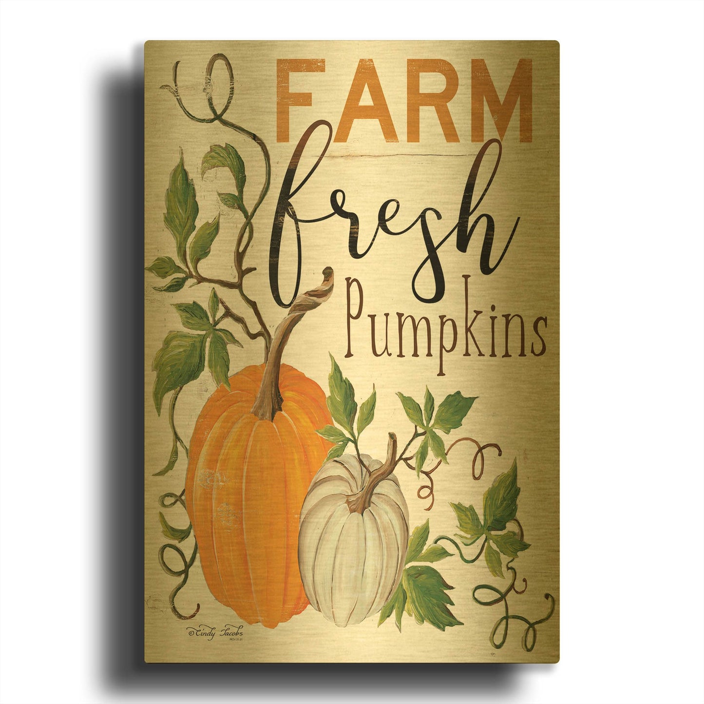 'Farm Fresh Pumpkins' By Cindy Jacobs Gold Metal Wall Art