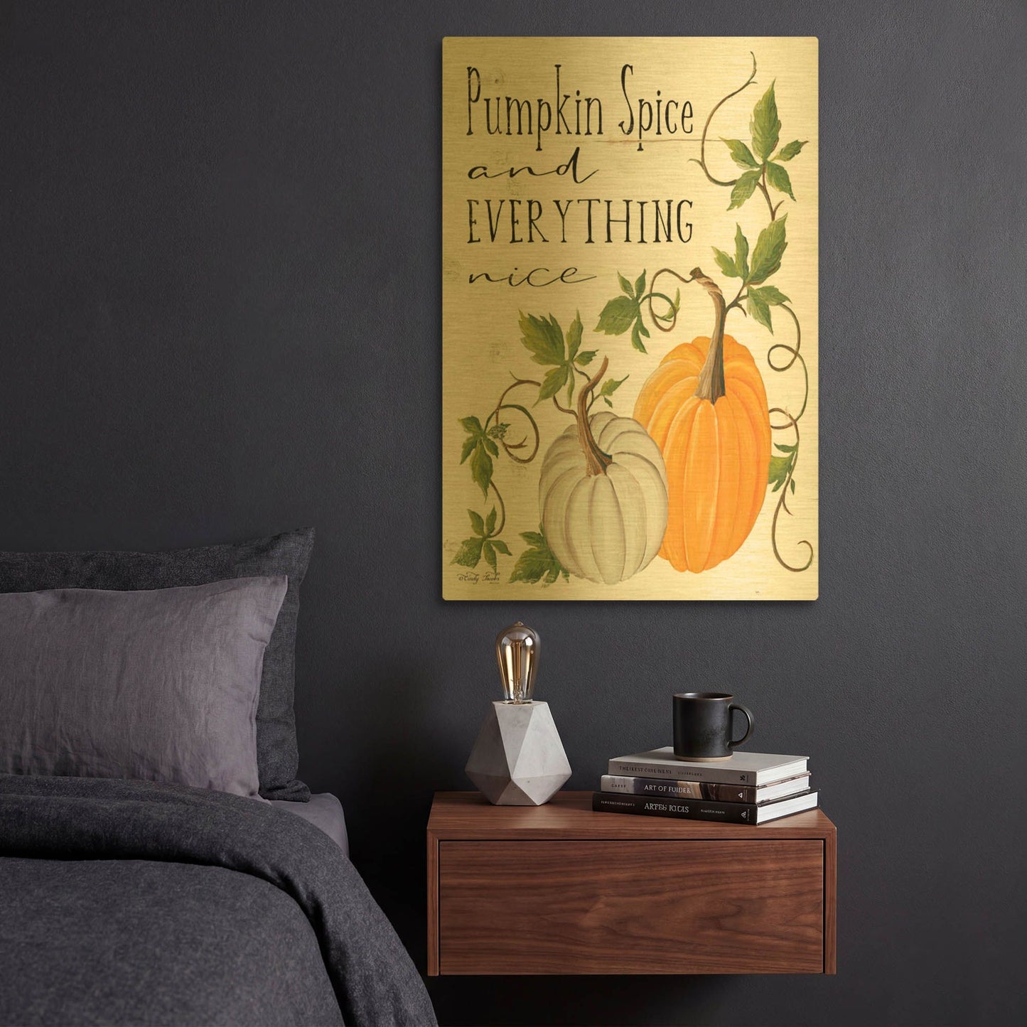 'Pumpkin Spice and Everything Nice' By Cindy Jacobs Gold Metal Wall Art