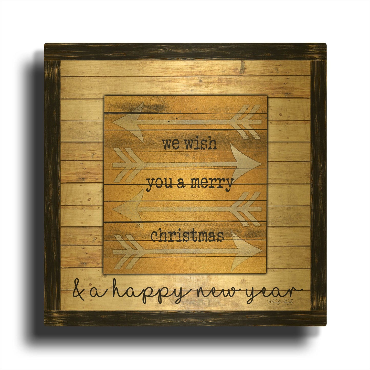 'Buffalo Merry Christmas' By Cindy Jacobs Gold Metal Wall Art