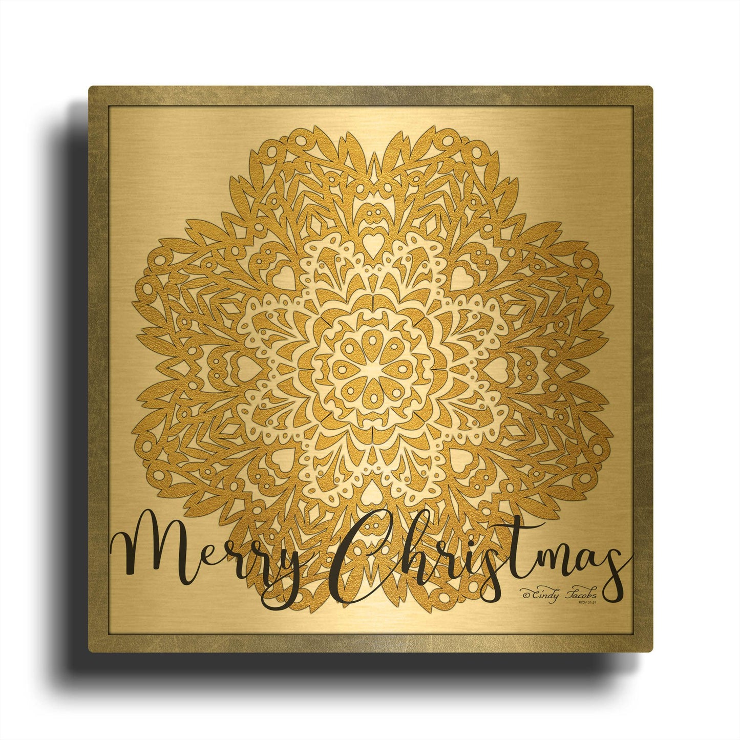 'Merry Christmas Mandala' By Cindy Jacobs Gold Metal Wall Art