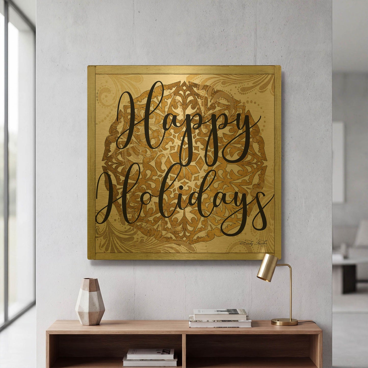 'Happy Holidays Mandala II' By Cindy Jacobs Gold Metal Wall Art