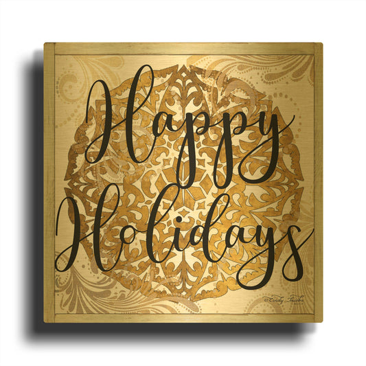 'Happy Holidays Mandala II' By Cindy Jacobs Gold Metal Wall Art