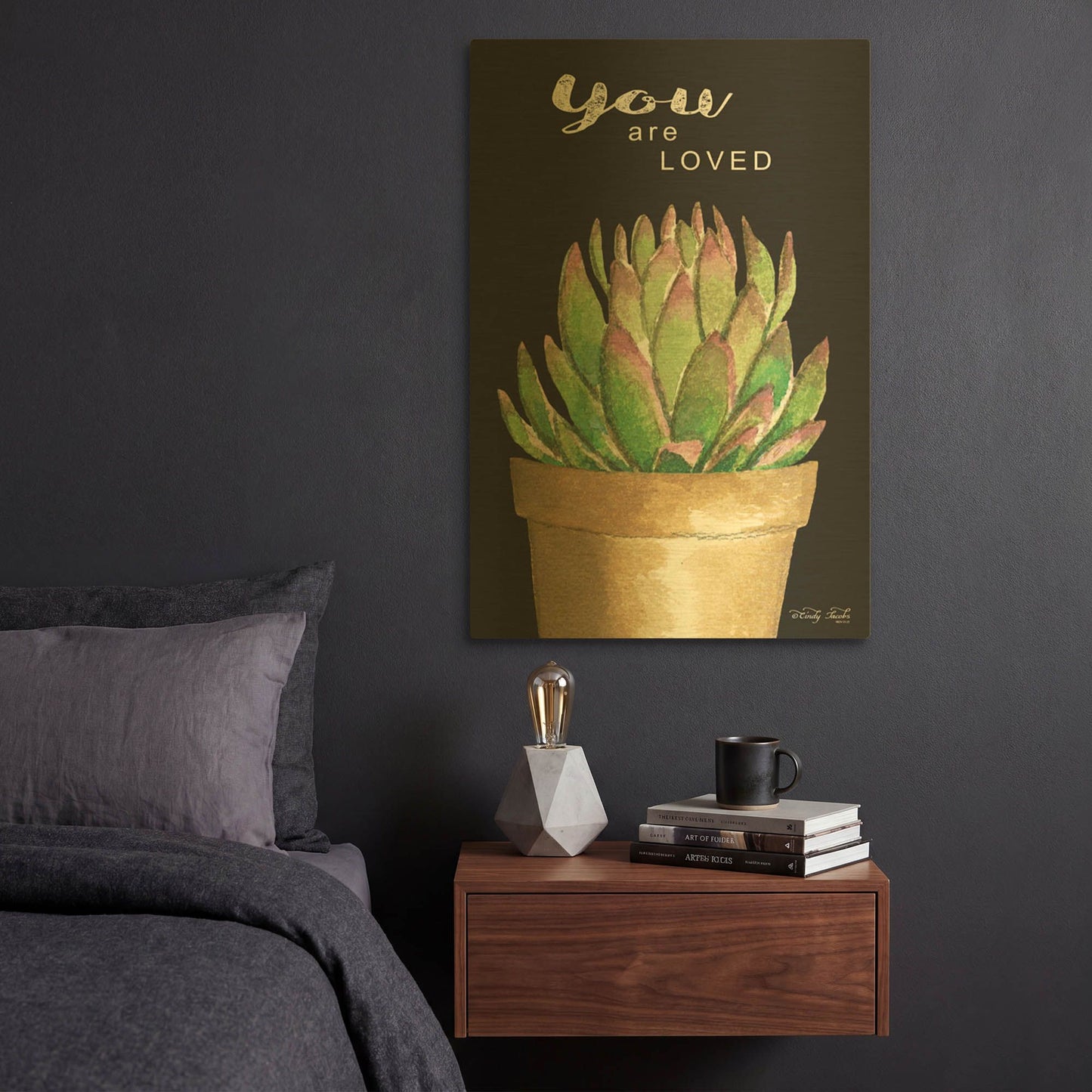 'You Are Loved Cactus' By Cindy Jacobs Gold Metal Wall Art