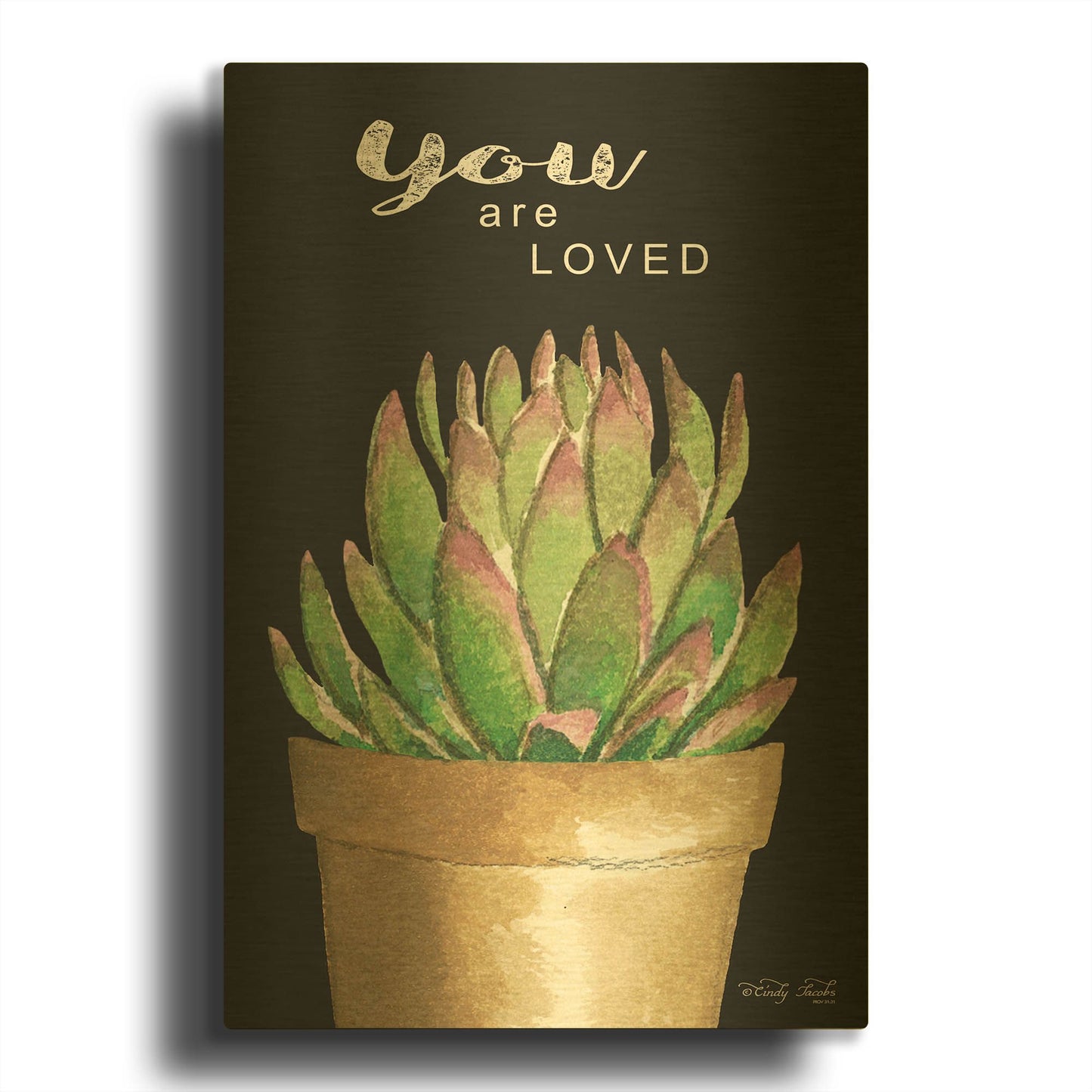 'You Are Loved Cactus' By Cindy Jacobs Gold Metal Wall Art