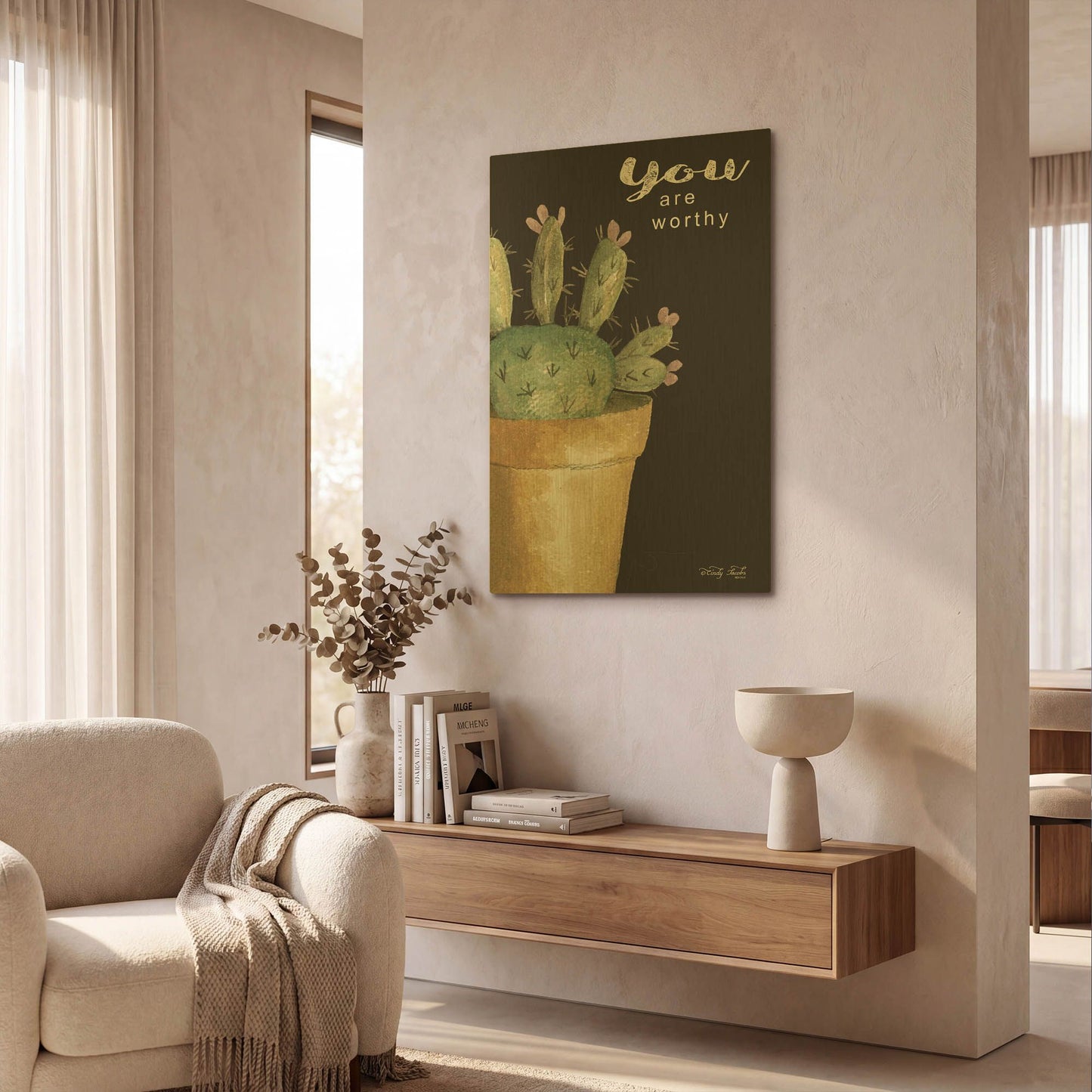 'You Are Worthy Cactus' By Cindy Jacobs Gold Metal Wall Art