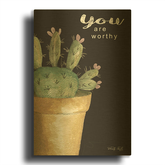 'You Are Worthy Cactus' By Cindy Jacobs Gold Metal Wall Art