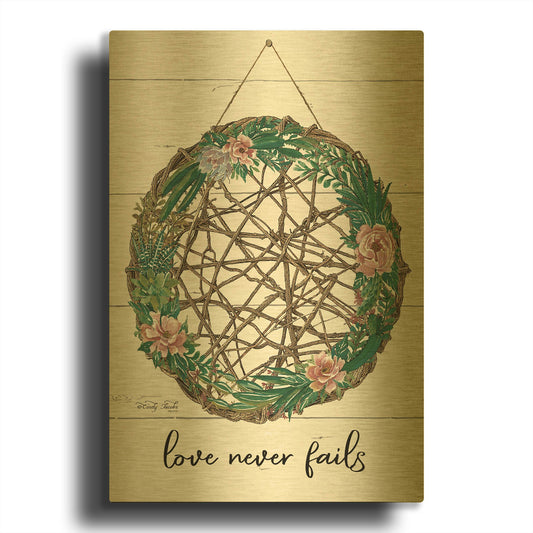 'Love Never Fails 3' By Cindy Jacobs Gold Metal Wall Art