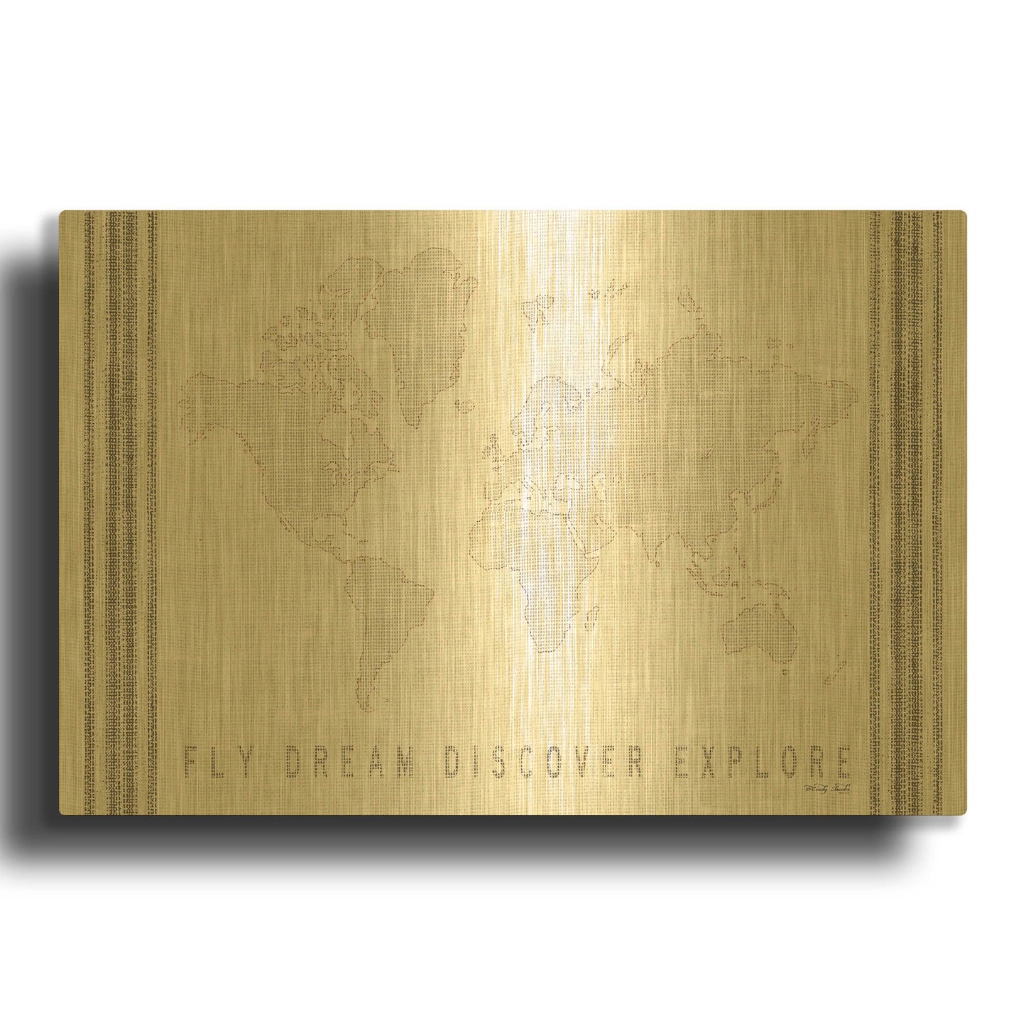 'Fly, Dream, Discover, Explore Map' By Cindy Jacobs Gold Metal Wall Art