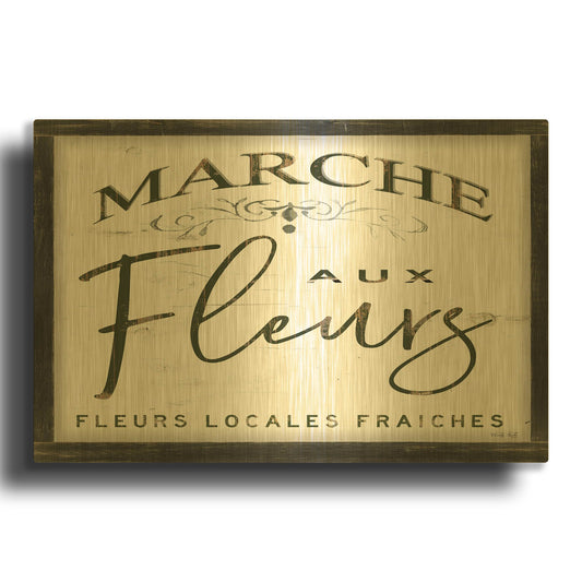 'Fleurs Sign I' By Cindy Jacobs Gold Metal Wall Art