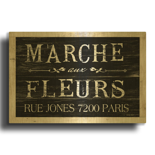 'Fleurs Sign II' By Cindy Jacobs Gold Metal Wall Art