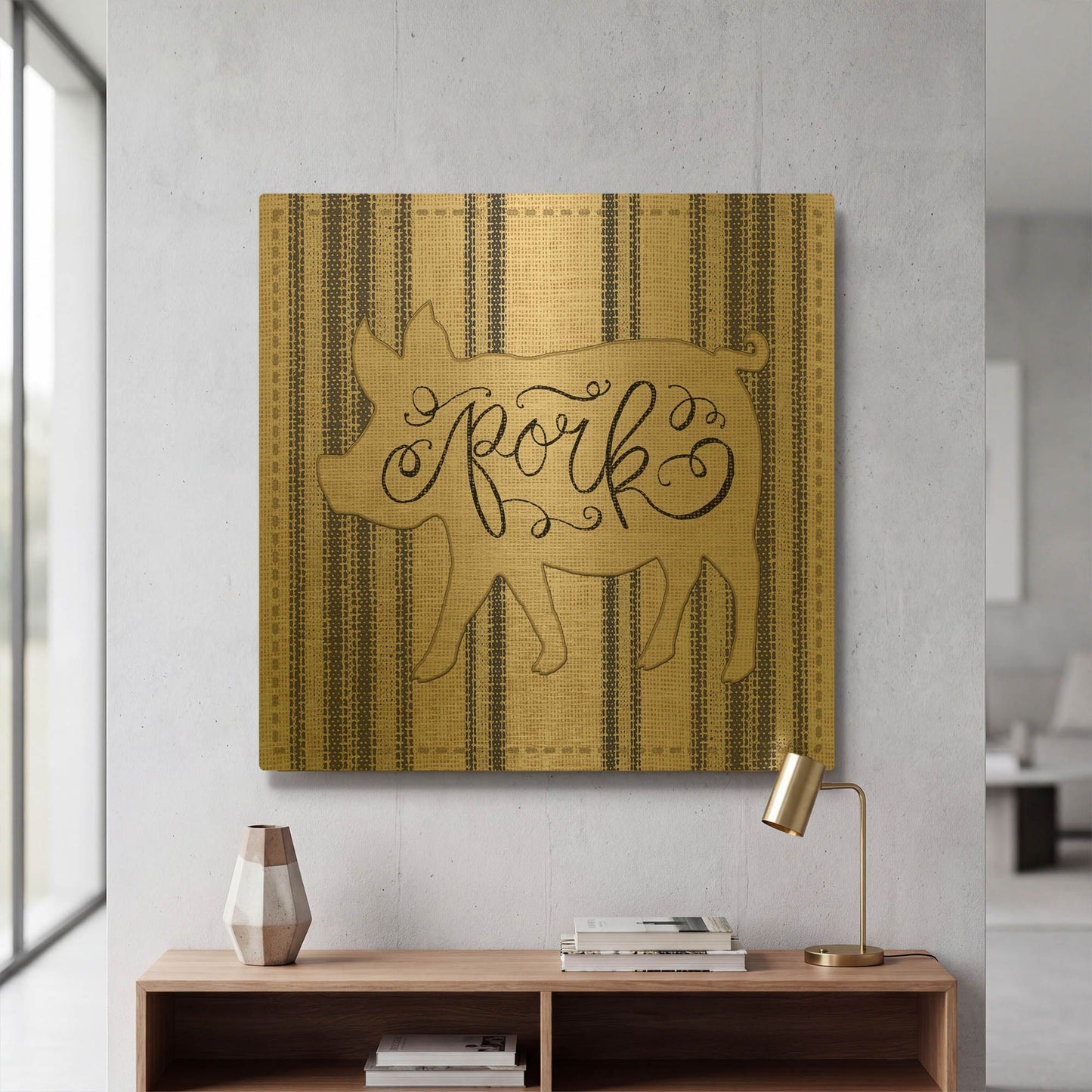 'Pork' By Cindy Jacobs Gold Metal Wall Art