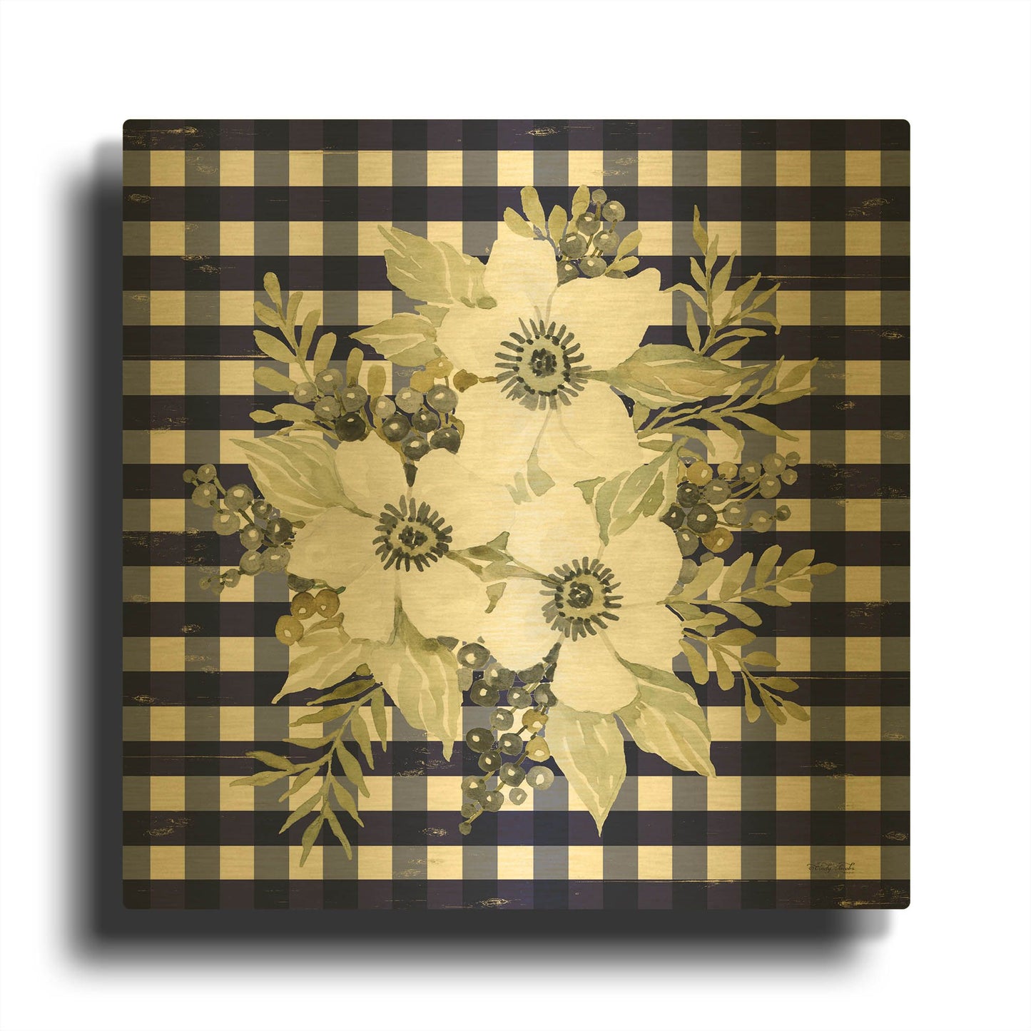 'Navy Floral I' By Cindy Jacobs Gold Metal Wall Art