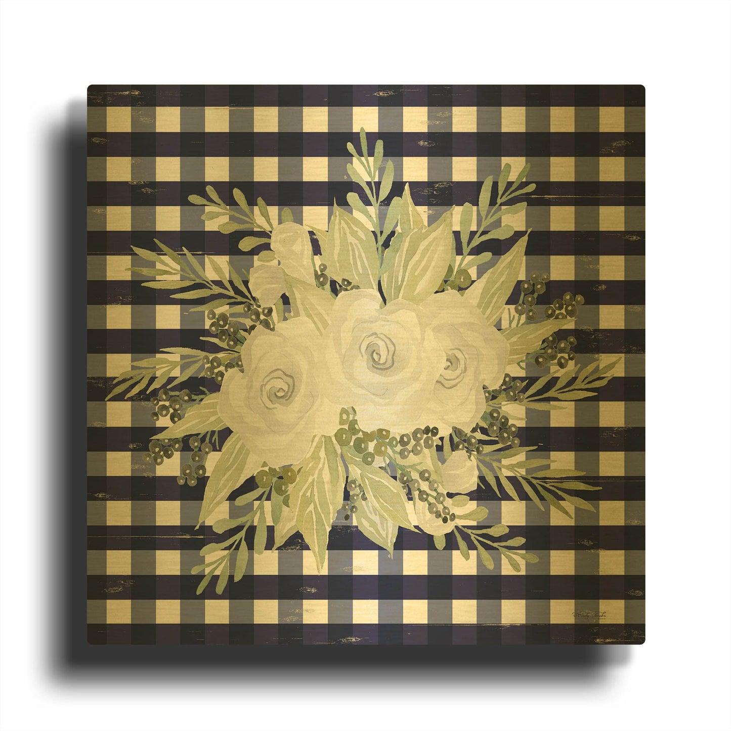 'Navy Floral II' By Cindy Jacobs Gold Metal Wall Art