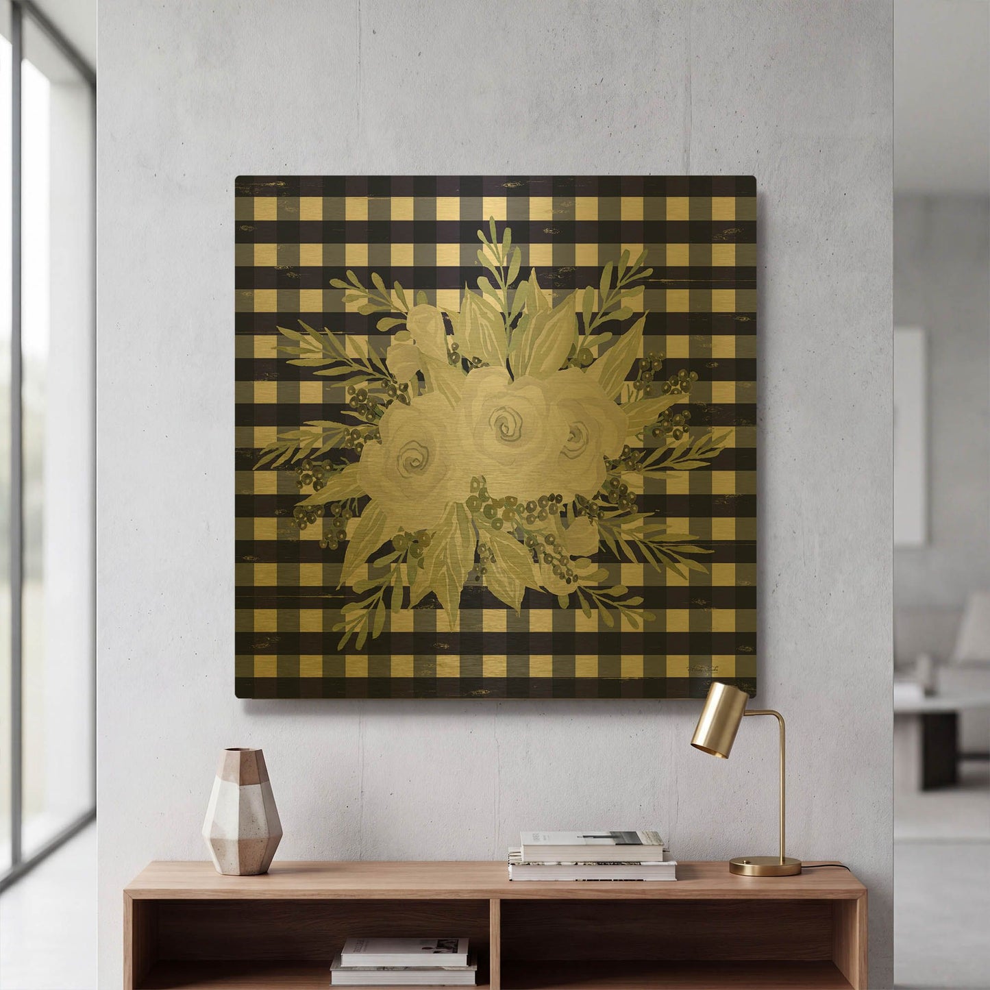 'Navy Floral II' By Cindy Jacobs Gold Metal Wall Art