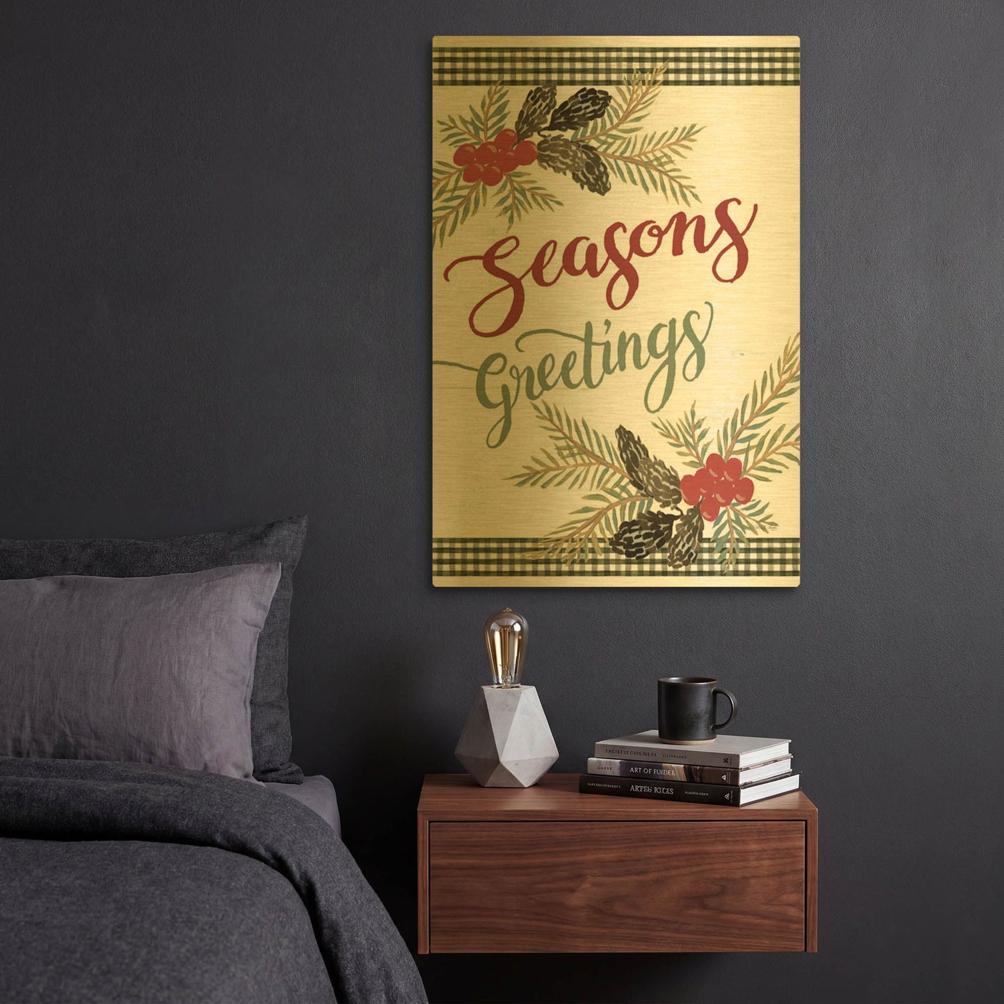 'Pinecone Seasons Greetings' By Cindy Jacobs Gold Metal Wall Art