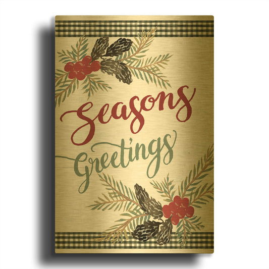 'Pinecone Seasons Greetings' By Cindy Jacobs Gold Metal Wall Art