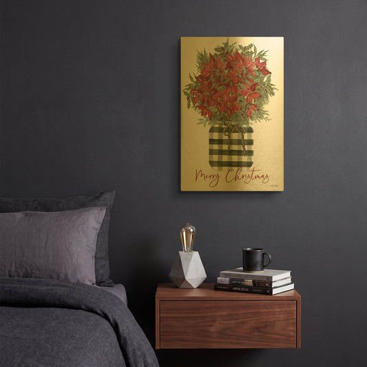 'Merry Christmas Poinsettia' By Cindy Jacobs Gold Metal Wall Art