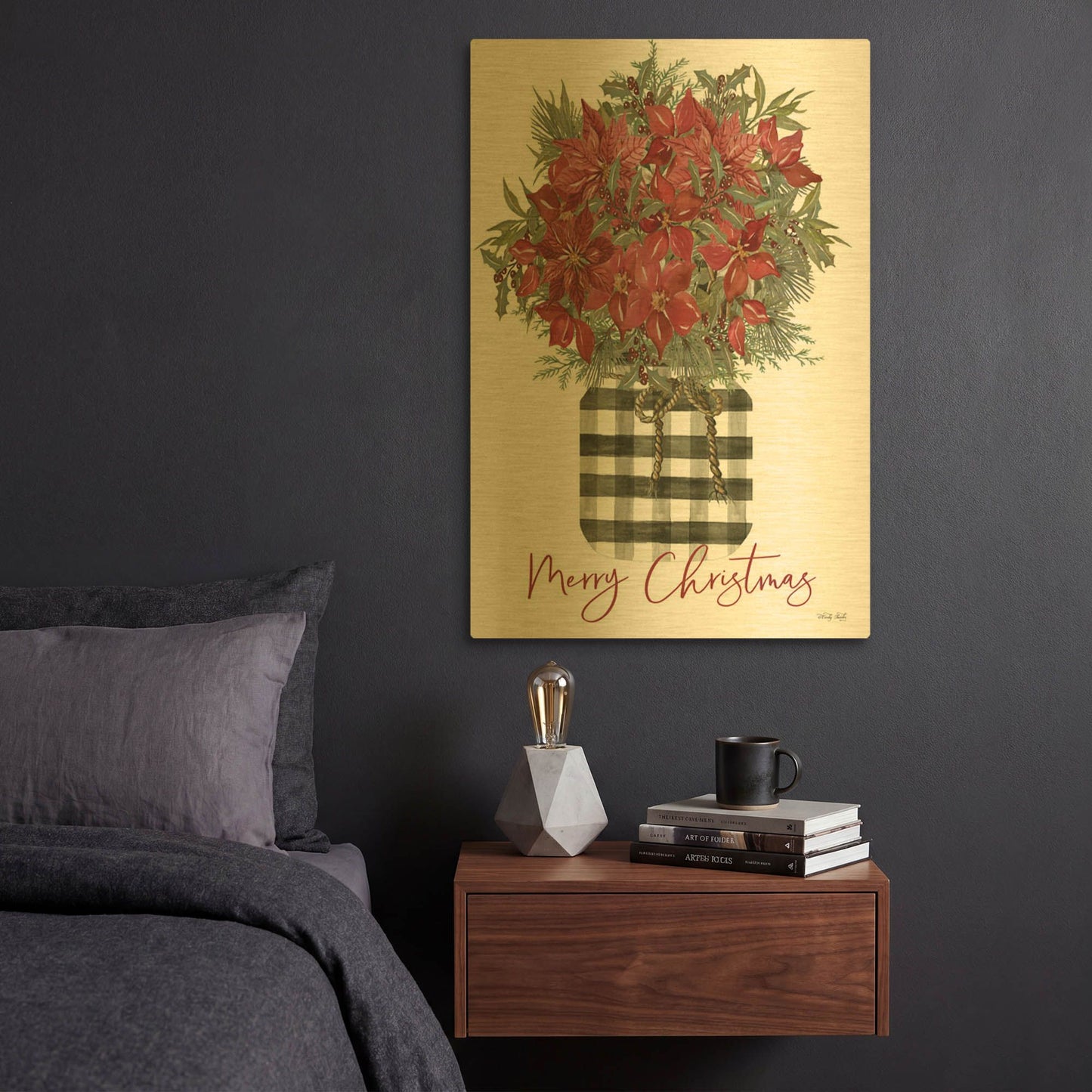 'Merry Christmas Poinsettia' By Cindy Jacobs Gold Metal Wall Art